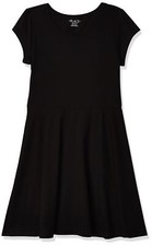 girls Short Sleeve Solid Knit Pleat Dress Black 7 8 US