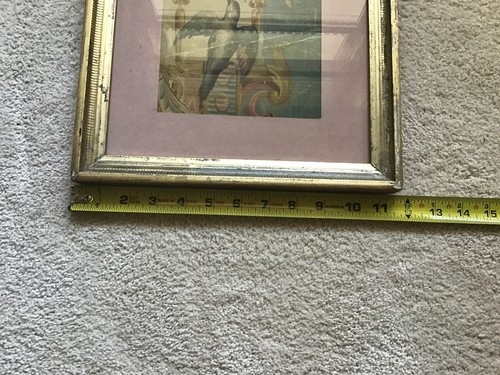 19th C Hand Painted French Wallpaper Remnant with Partial Gold Leaf Frame - Picture 9 of 14