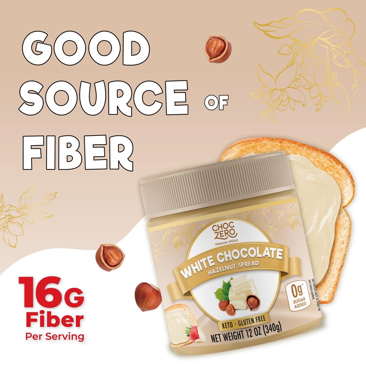 ChocZero Keto White Chocolate Hazelnut Spread No Sugar Low Carb