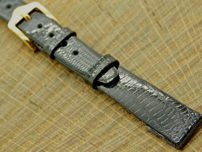 Hirsch 12mm Black Lizard w Gold Tone Buckle NOS Unused Vintage Watch Band