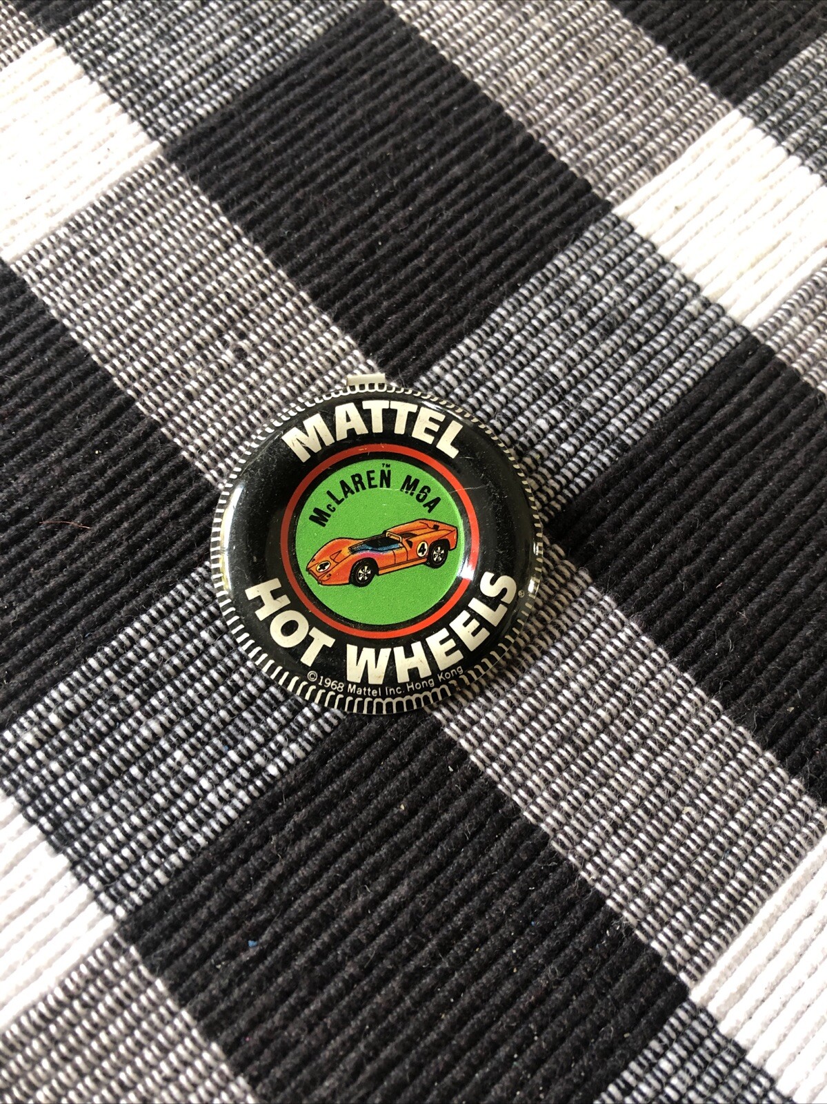 1960s Mattel Hot Wheels Redline Custom McLaren M6A Pin Button Badge Vtg