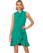Adrianna Papell Crepe Chiffon Short Dress Botanic Green Size NWOT!
