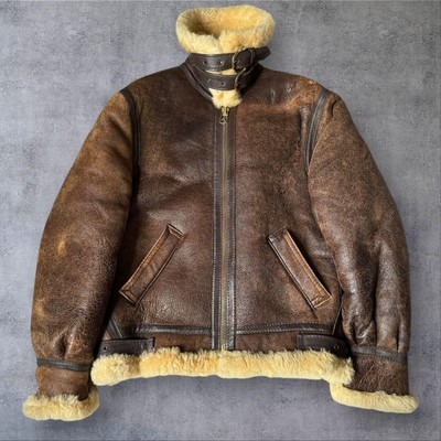 Rare! Schott Type B-3 Flight Mouton Bomber Leather Jacket Brown 