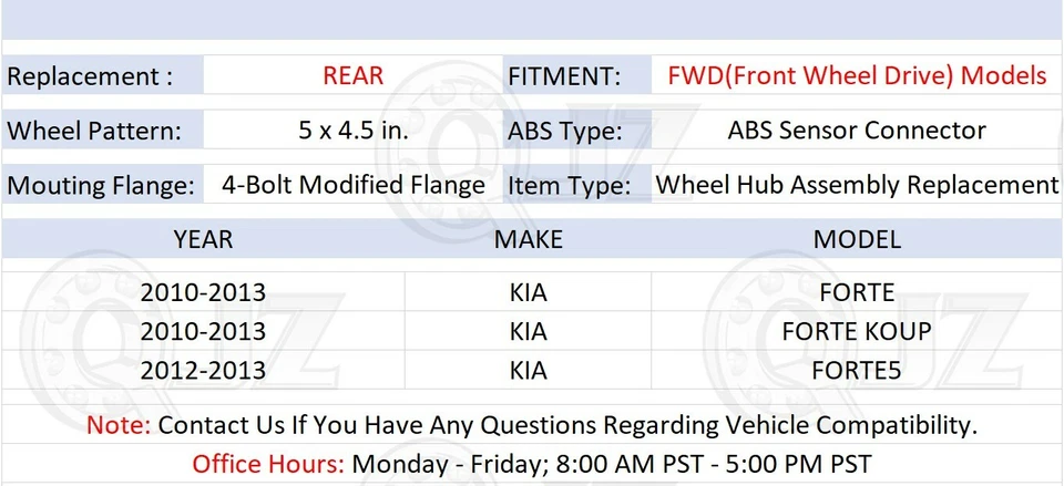 [REAR(Qty.1)] New Wheel Hub Assembly For 2010-2013 Kia Forte Koup FWD-Model - Image 2 of 4