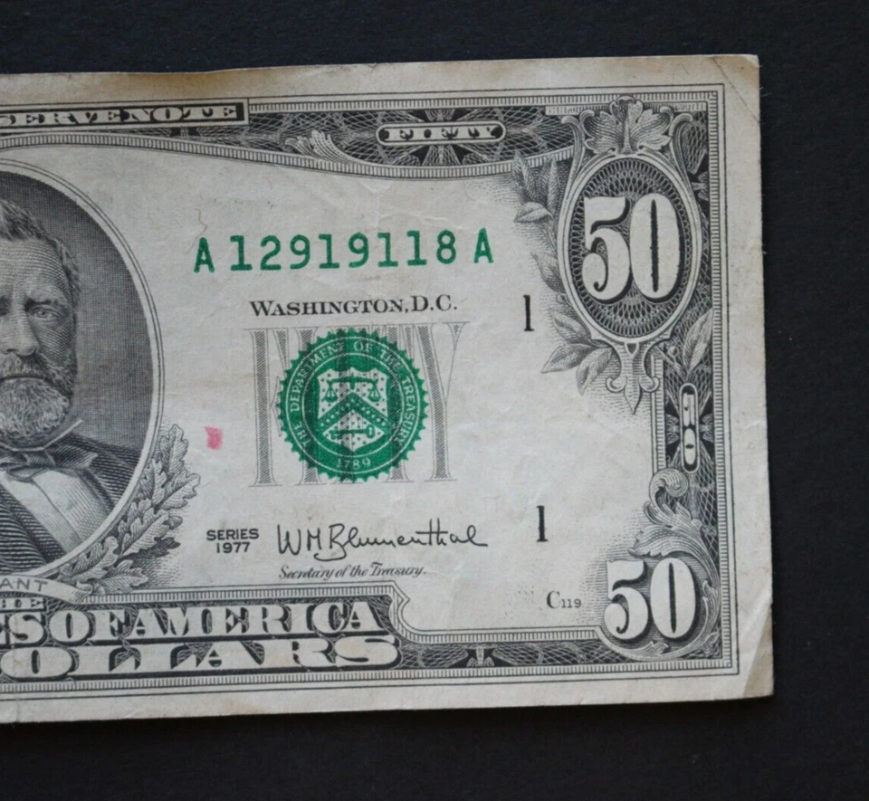 1977 $50 Federal Reserve Note/Boston/F-2119A/average circulation/Free shipping! - Image 4 of 4