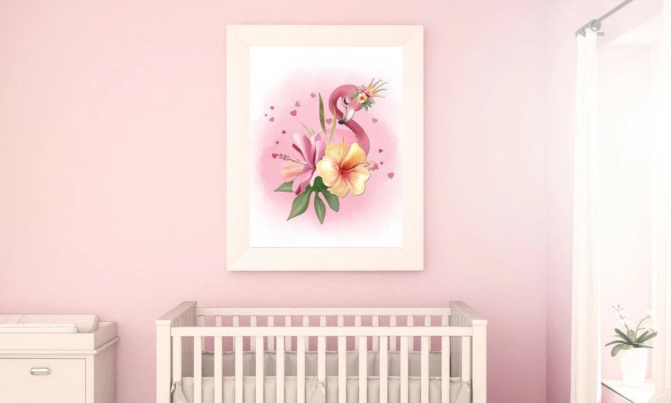 Impresiones de pared de princesa tropical, niña tropical vivero arte de pared, estampado de flamenco Foto 4 de 4