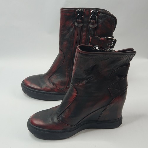 Fred Segal Feet Sz 7/39 Wedge Boots Double Zip Buckle Distressed Grundge Skater - Picture 2 of 7