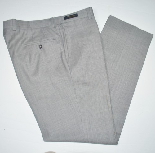 TED BAKER Jefferson 100% Wool Light Gray Sharkskin Flat Front Dress Pants 35 x32