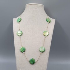 Green Dyed Mother of Pearl Station Bead Necklace 22" 