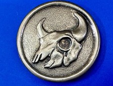 Cow BULL SKULL Belt Buckle Vintage 1976 Indiana Metal Craft Dege Design