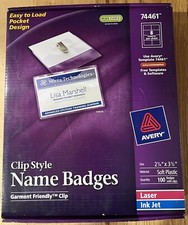 AVERY 74461 Clip Style NAME BADGES  2 1/4" x 3 1/2" New Sealed Box 100 Badges