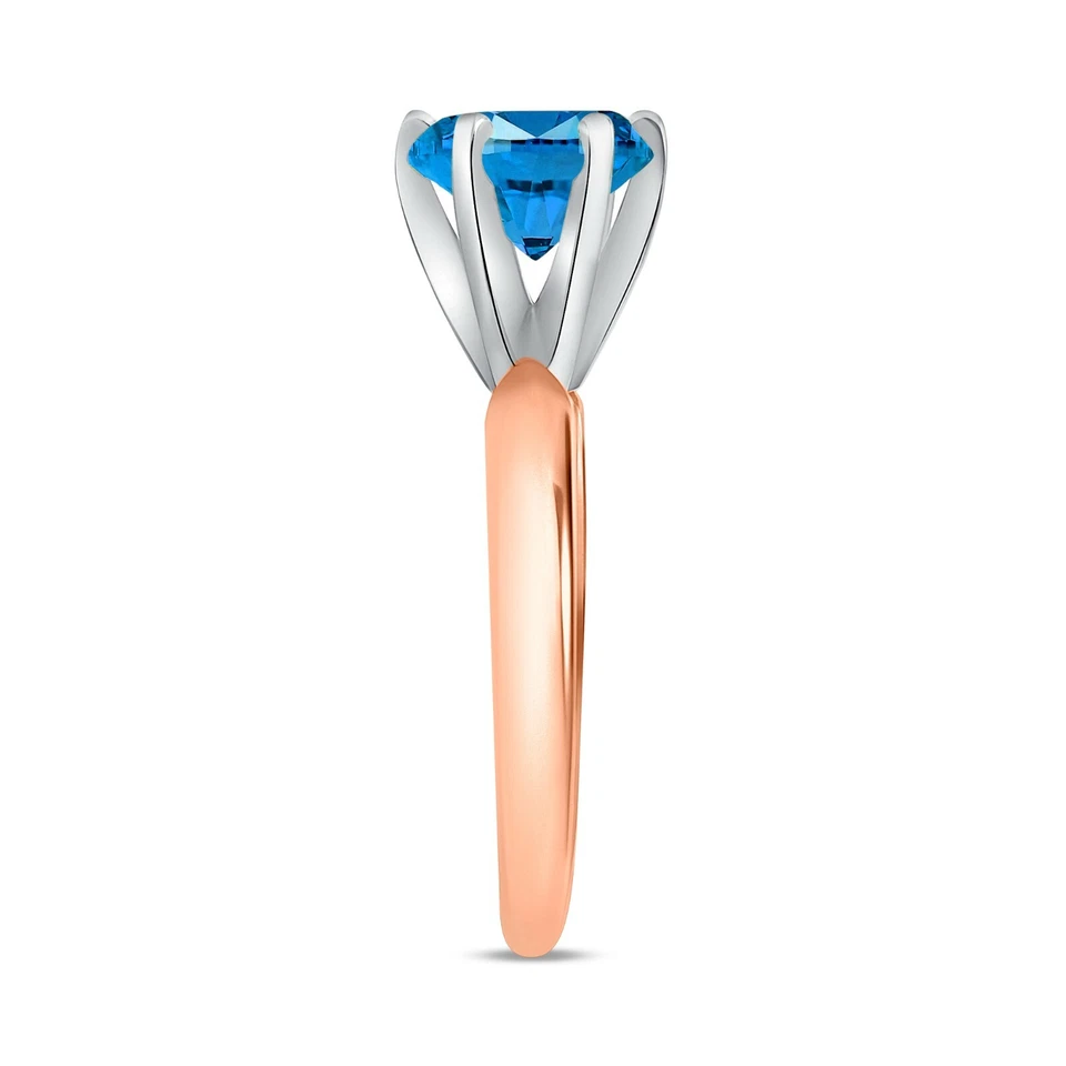 Anillo de boda solitario de oro rosa sólido real azul redondo de 1,25 quilates de 1,25 quilates Foto 3 de 3