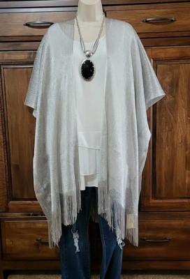 Kimono Silver Long Loose Plus One Size 1X 2X 3X 4X Artsy Boho Bust 90'' New