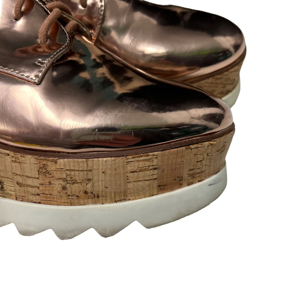 Bamboo SIZE 8 Womens Skyhigh Pink Rose Gold Metallic Wedge Lace Up Oxford Shoes - Image 4 of 4