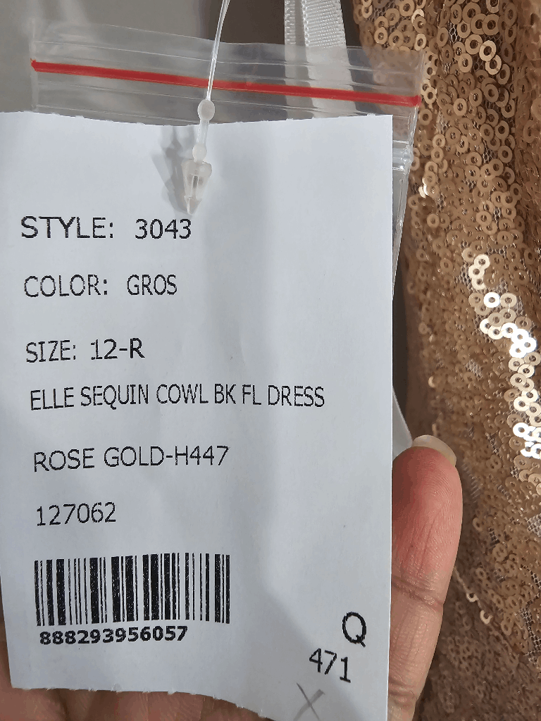 Dessy Collection Rose Gold Elle Sequin Cap Sleeve Cowl-Back Gown