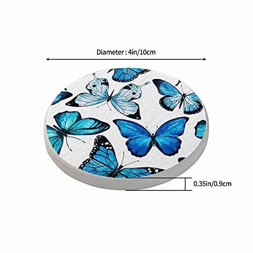 Coasters for Drinks Absorbent Set of 2 Animals Exquisite 4 Inch Butterfly Blue - Picture 2 of 7