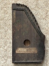 Antique ZITHER Guitar SMALL 14 x 8 LAP Vintage HARP Painted FLOWERS Front As Is