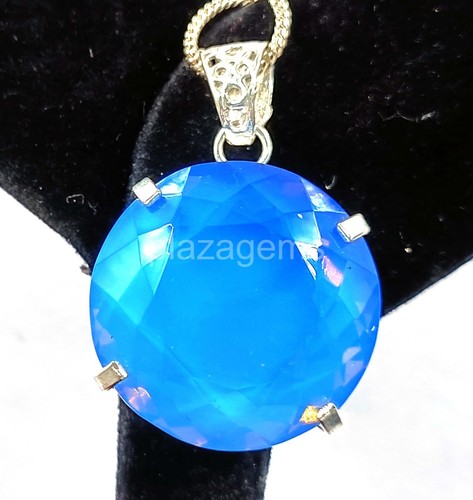 Ciondolo in argento 925 pietra taglio tondo EGL opale blu naturale Welo 104-106 ct gemme 24N - Foto 4 di 6