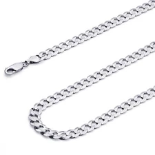 Wellingsale 14k White Gold Solid 6.5mm Cuban Curb Chain Necklace