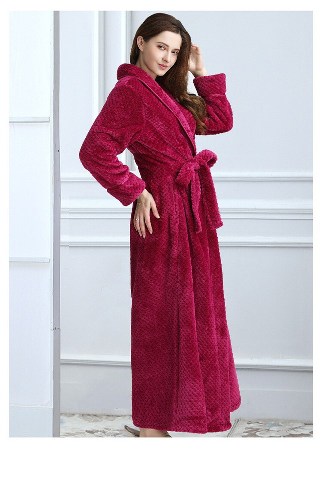 Ladies Womens Bathrobe Long Fleece Dressing Gown Luxury Winter