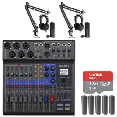 Zoom LiveTrak L-8 8-Channel Digital Mixer with 2x ZDM-1 PMP and Boom Arms