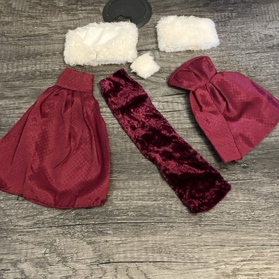 Vintage 11.5 Doll Size Clothes Lot - 1960s Clone Dark Red Gown Dress - EXC