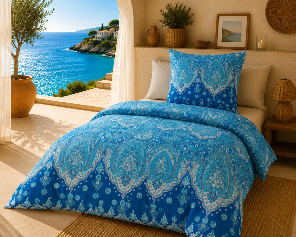 Bassetti BETTWÄSCHE SET ISOLABELLA B1 SATIN 135x200 + 1x 80x80 Blau Kissen NEU - Bild 1 von 1