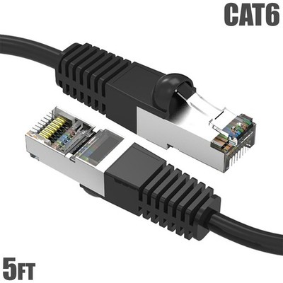 5FT Cat6 RJ45 Ethernet LAN Network SSTP Shielded Patch Cable Copper 26AWG Black