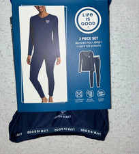 Life is Good Womens M 2 Pc jersey Set NWT Navy blue V-neck long sleeve top pant
