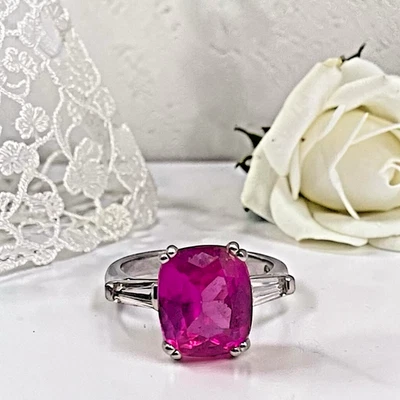 Vintage 925 Sterling Silber facettierter rosa CZ Cocktail Statement Ring, Gr. 6,75 - Bild 1 von 4