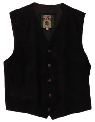 John Monroe Herren Wildleder Weste Medium Schwarz Leder WI09