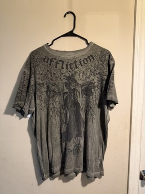 Affliction x Korn Graphic T Shirt Men s Large green/grey Distressed (rare Color)