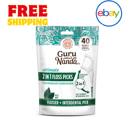 GuruNanda 2-in-1 Dental Floss Picks Mint Flavor Easy-Glide No Shred Oral Care 40