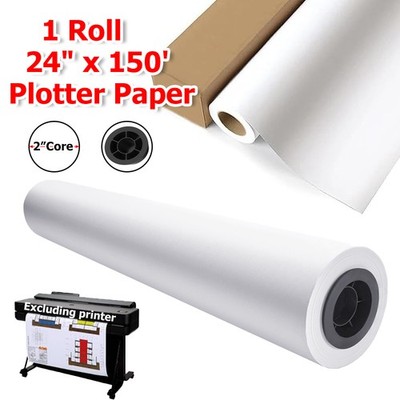 1Roll 24''x150' Wide Format Paper Plotter Paper CAD Bond 20lb For Inkjet Printer