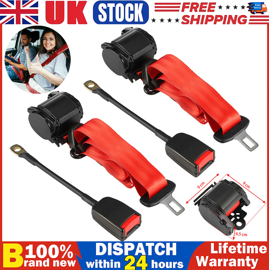 2PCS Adjustable 3 Point Inertia Seat Belt Retractable Car Safety Wire Buckle