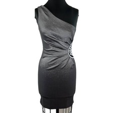 Betsy & Adam Gray One Shoulder Body Embellished Gem Hugging Cocktail Dress 2 4 S