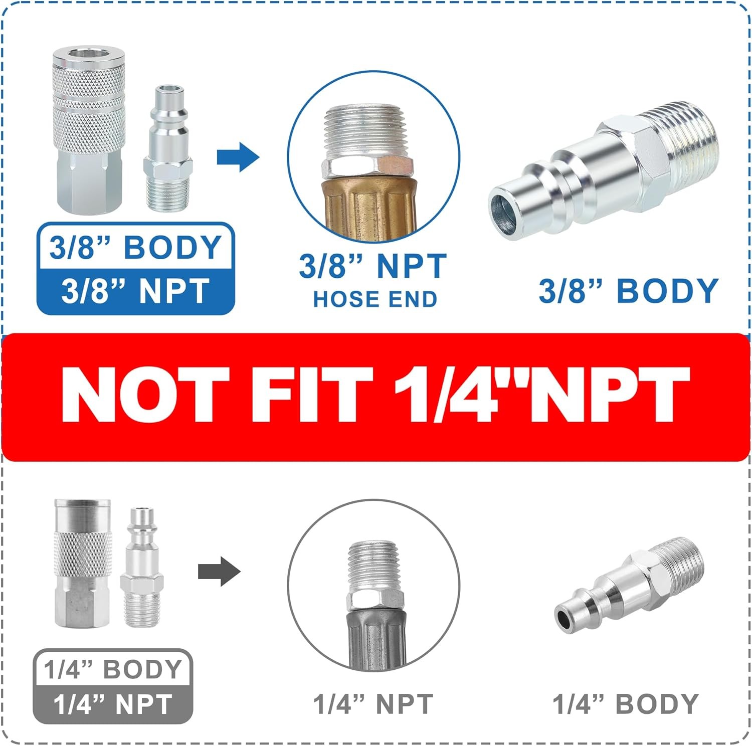 3/8&rsquo;&rsquo; High Flow Air Hose Fittings Set, 3PCS 3/8 Body I/M Industrial Air Coupler