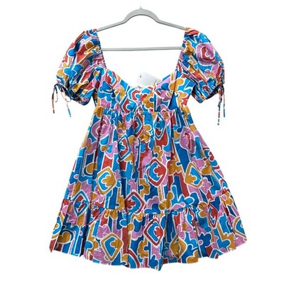 Amanda Uprichard Sz Medium Blue Red Orange Sicily Babydoll Mini Dress w Pockets