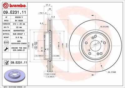 Brembo 09.E231.11 Brake Disc for Acura (GAC), Honda, Honda (Dongfeng), Honda (GAC)