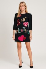 DOLCE & GABBANA Black Crystal-Embellished Black San Valentino Shift Dress SZ 36