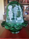 RARE Fenton Cats Cradle Mary Gregory Fairy Lamp Emerald Green  UV Signed Vintage