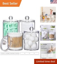 Elegant 4 Pack Clear Acrylic Qtip Holder Dispensers for Stylish Bathroom Storage