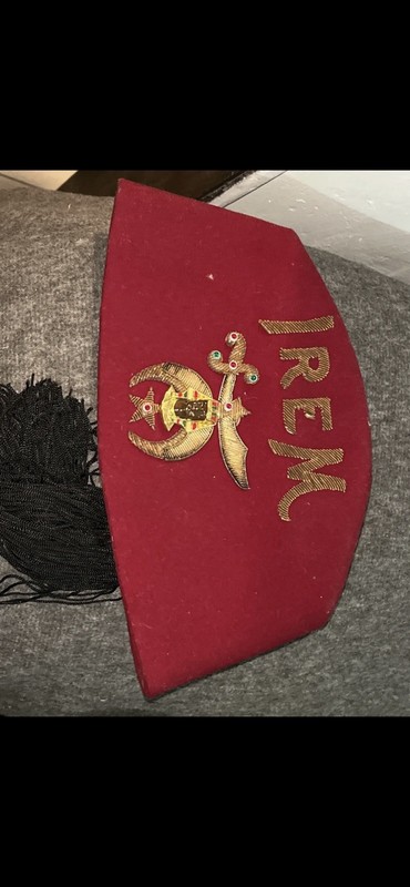 Red IREM Shriners Masonic Fez Hat with Gold Embroidery & Black Tassel