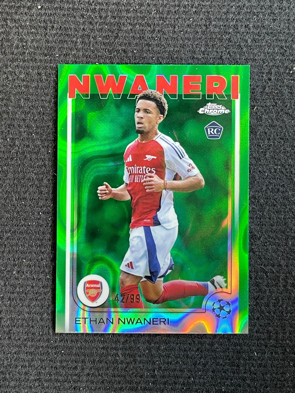Ethan Nwaneri 2024-25 Topps Chrome UCC Green Lava Refractor 42/99 RC #158