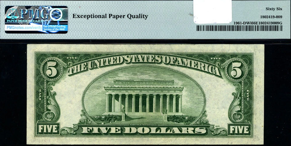 FR. 1961 D W I $5 1950 Federal Reserve Note Cleveland D-A Block Wide I Gem PMG C - Image 3 of 3
