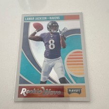 Panini 2018 Playoff Rookie Wave Lamar Jackson Rookie #7 Ravens NFL Card. rookie card picture