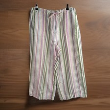 Vintage Talbots 100 Linen Pants 14 Wide Leg Cropped Zip Striped Drawstring
