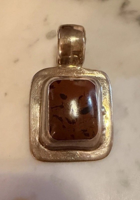 Vintage 925 Sterling Silver Red Brown Pendant Charm Antique 14.6 Grams