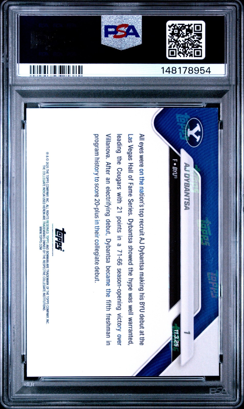 Graded 2025 Topps Bowman U Now AJ Dybantsa #1 Rookie Basketball Card PSA 10 view 2