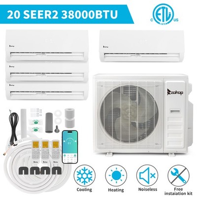 38000 BTU 4 Zone AC Ductless Mini Split Air Conditioner Heat Pump: 9K+9K+ 9K+12K